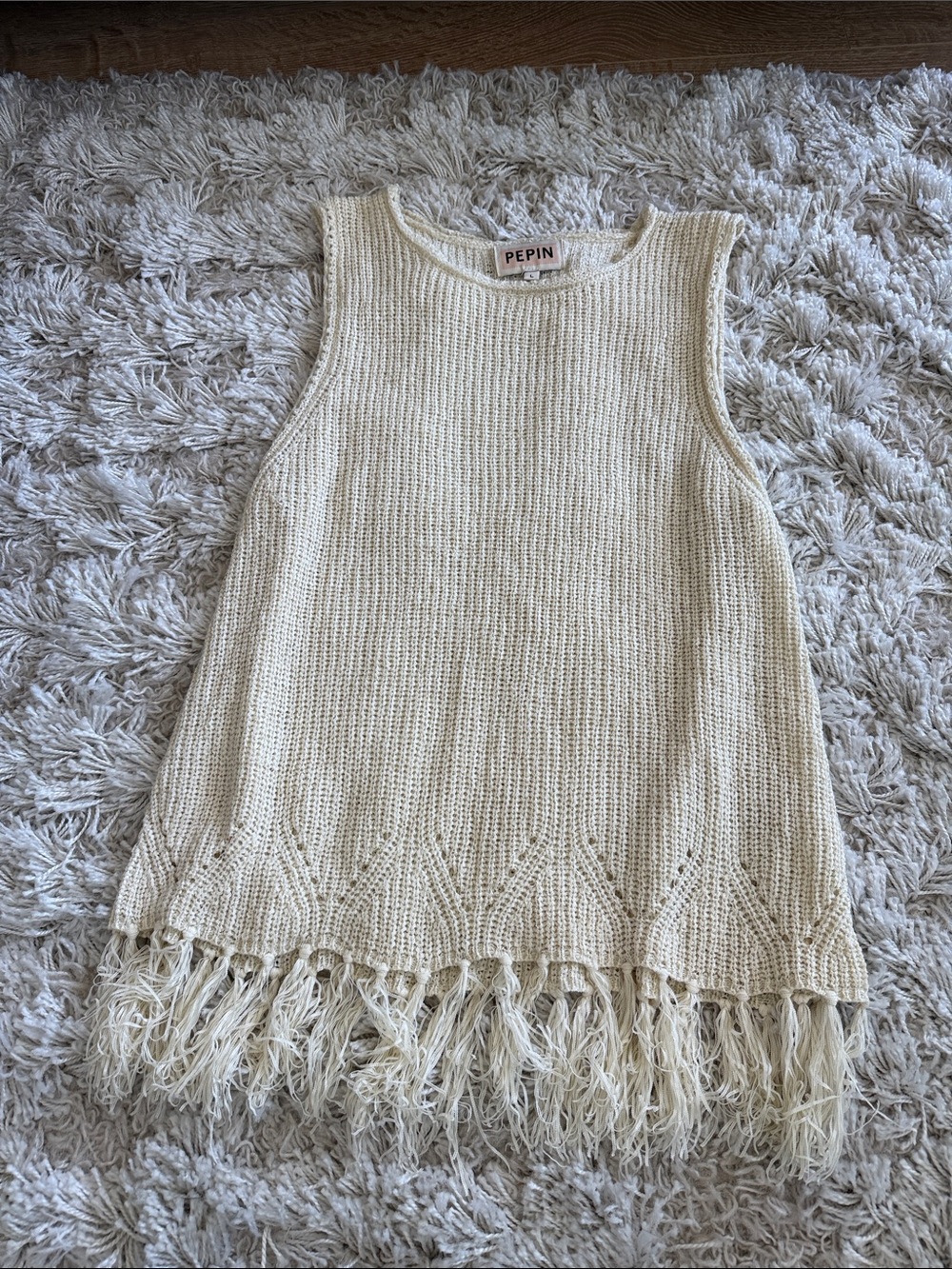 Pepin Cream Knit Fringe Tank